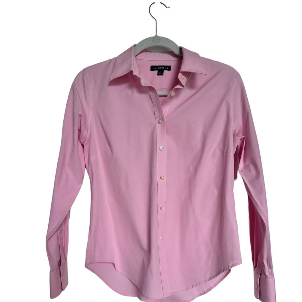 Lands' End Womens Light Pink Solid Color Shirt in Size 6 Cotton Blend Office